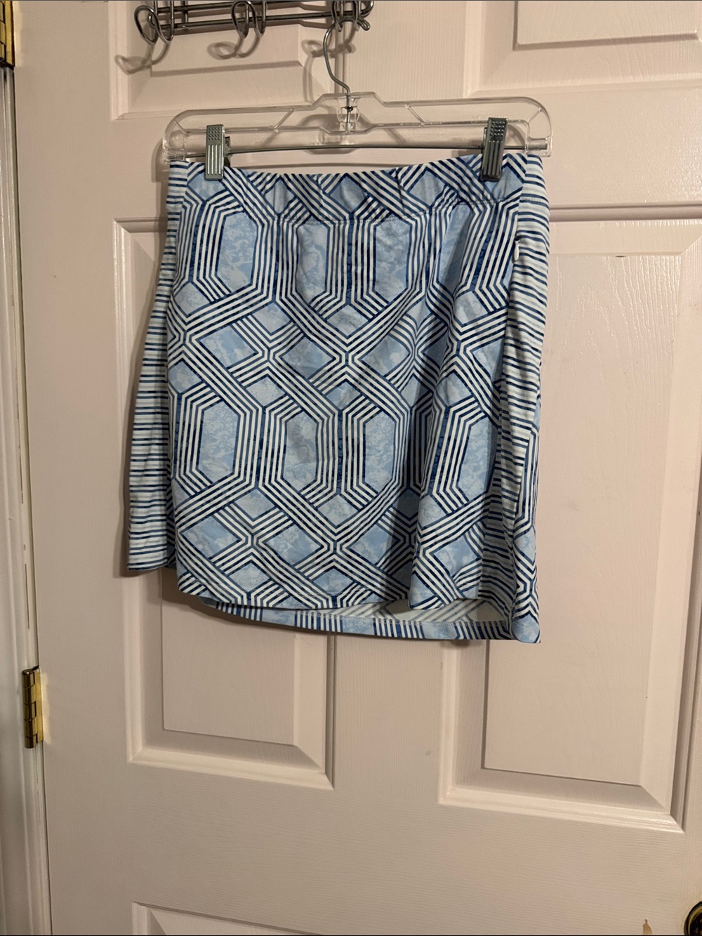 J. McLaughlin Light Blue and Navy Geometric Sports Skirt